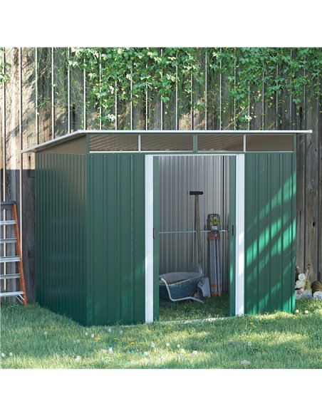 Outsunny Pent Roofed Metal Garden Shed, 260L x 194W x 200H cm, Green 845-174V01GN - pic 39856 | FastDaddyshop