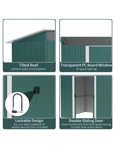 Outsunny Pent Roofed Metal Garden Shed House Hut Gardening Tool Storage w/ Ventilation 260L x 194W x 200H cm 845-174V01GN