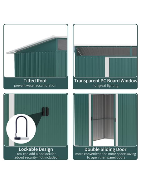 Outsunny Pent Roofed Metal Garden Shed House Hut Gardening Tool Storage w/ Ventilation 260L x 194W x 200H cm 845-174V01GN - pic 39858 | FastDaddyshop