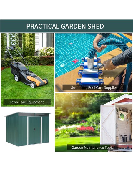 Outsunny Pent Roofed Metal Garden Shed House Hut Gardening Tool Storage w/ Ventilation 260L x 194W x 200H cm 845-174V01GN - pic 39859 | FastDaddyshop