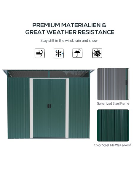 Outsunny Pent Roofed Metal Garden Shed House Hut Gardening Tool Storage w/ Ventilation 260L x 194W x 200H cm 845-174V01GN - pic 39860 | FastDaddyshop