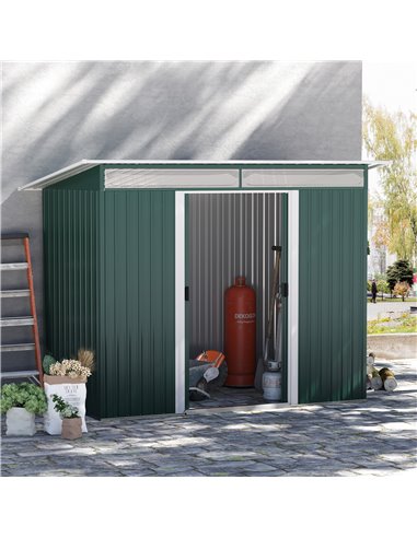 Outsunny Pent Roofed Metal Garden Shed House Hut Gardening Tool Storage w/ Ventilation 260L x 133W x 200Hcm 845-173V01GN