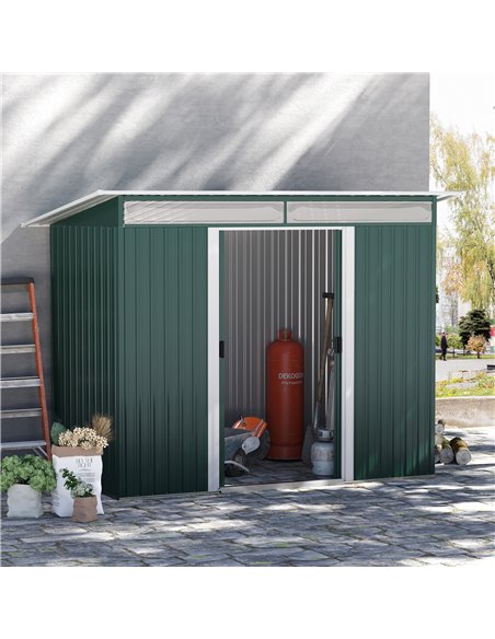 Outsunny Pent Roofed Metal Garden Shed House Hut Gardening Tool Storage w/ Ventilation 260L x 133W x 200Hcm 845-173V01GN - pic 39865 | FastDaddyshop