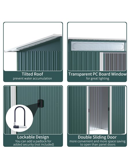 Outsunny Pent Roofed Metal Garden Shed House Hut Gardening Tool Storage w/ Ventilation 260L x 133W x 200Hcm 845-173V01GN - pic 39867 | FastDaddyshop