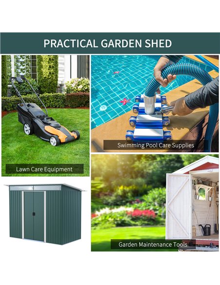 Outsunny Pent Roofed Metal Garden Shed House Hut Gardening Tool Storage w/ Ventilation 260L x 133W x 200Hcm 845-173V01GN - pic 39868 | FastDaddyshop