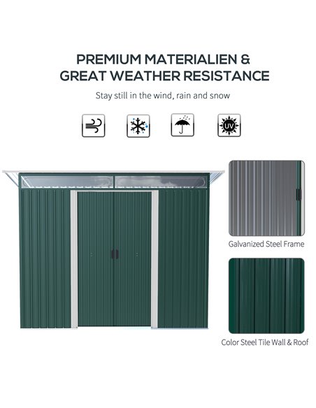 Outsunny Pent Roofed Metal Garden Shed House Hut Gardening Tool Storage w/ Ventilation 260L x 133W x 200Hcm 845-173V01GN - pic 39869 | FastDaddyshop