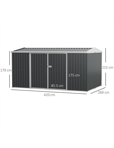 Outsunny 14 x 9 ft Lockable Garden Shed Large Patio Roofed Tool Metal Storage Building Foundation Sheds Box Outdoor Furniture, G