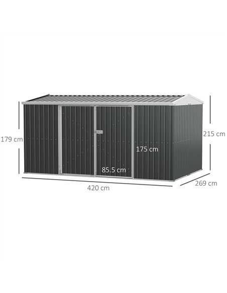 Outsunny 14 x 9 ft Lockable Garden Shed Large Patio Roofed Tool Metal Storage Building Foundation Sheds Box Outdoor Furniture, G - pic 39875 | FastDaddyshop