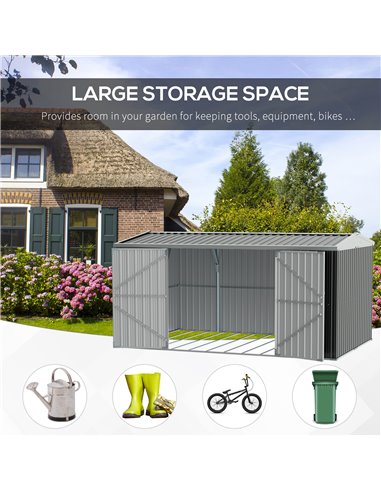 Outsunny 14 x 9 ft Lockable Garden Shed Large Patio Roofed Tool Metal Storage Building Foundation Sheds Box Outdoor Furniture, G