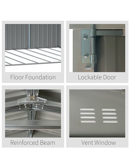 Outsunny 14 x 9 ft Lockable Garden Shed Large Patio Roofed Tool Metal Storage Building Foundation Sheds Box Outdoor Furniture, G - pic 39878 | FastDaddyshop