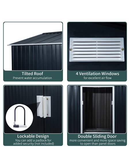 Outsunny 9 x 6FT Outdoor Garden Roofed Metal Storage Shed Tool Box with Foundation Ventilation & Doors, Dark Grey 845-031CG - pic 39886 | FastDaddyshop