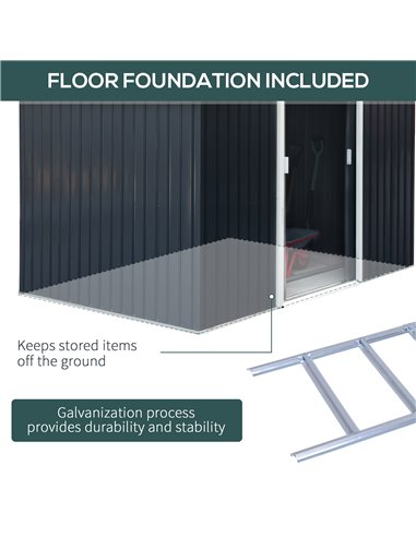 Outsunny 9 x 6FT Outdoor Garden Roofed Metal Storage Shed Tool Box with Foundation Ventilation & Doors, Dark Grey 845-031CG