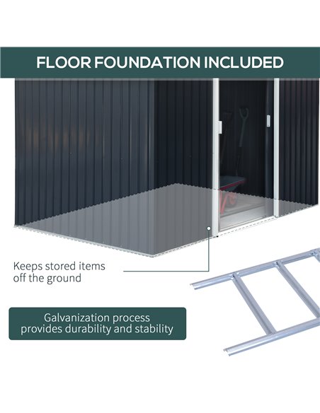 Outsunny 9 x 6FT Outdoor Garden Roofed Metal Storage Shed Tool Box with Foundation Ventilation & Doors, Dark Grey 845-031CG - pic 39887 | FastDaddyshop