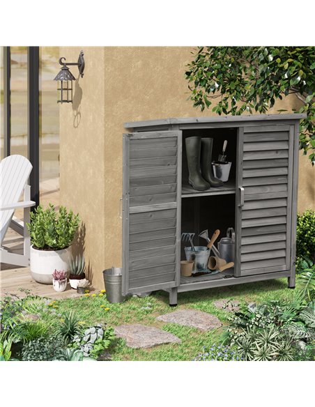Outsunny Garden Shed Wooden Garden Storage Shed 2 Door Unit Solid Fir Wood Garage Tool Organisation Cabinet, 87L x 46.5W x 96.5H - pic 39892 | FastDaddyshop