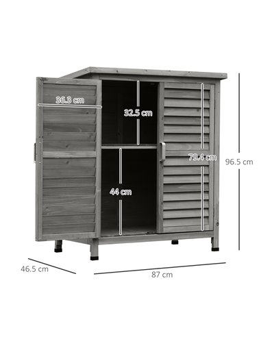 Outsunny Garden Shed Wooden Garden Storage Shed 2 Door Unit Solid Fir Wood Garage Tool Organisation Cabinet, 87L x 46.5W x 96.5H