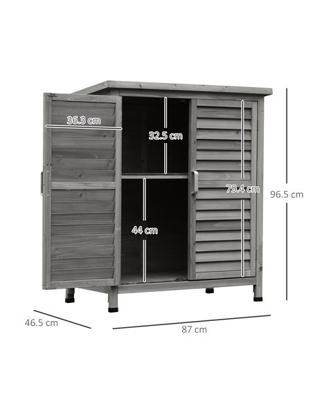 Outsunny Garden Shed Wooden Garden Storage Shed 2 Door Unit Solid Fir Wood Garage Tool Organisation Cabinet, 87L x 46.5W x 96.5H - pic 39893 | FastDaddyshop