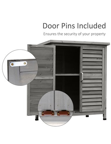 Outsunny Garden Shed Wooden Garden Storage Shed 2 Door Unit Solid Fir Wood Garage Tool Organisation Cabinet, 87L x 46.5W x 96.5H