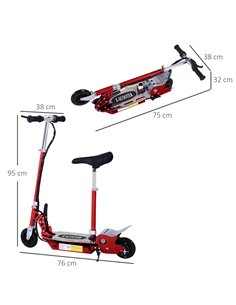 HOMCOM 120W Teens Foldable Kids Powered Scooters 24V Rechargeable Battery Adjustable Ride on Outdoor Toy (Red) 2