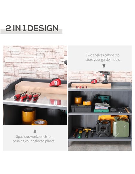 Outsunny Wooden Garden Storage Shed Tool Cabinet Organiser w/ Potting Bench Table, Two Shelves, 98 x 48 x 95.5 cm, Grey 84B-636G - pic 39912 | FastDaddyshop