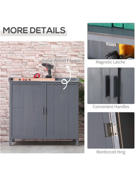 Outsunny Wooden Garden Storage Shed Tool Cabinet Organiser w/ Potting Bench Table, Two Shelves, 98 x 48 x 95.5 cm, Grey 84B-636G - pic 39914 | FastDaddyshop