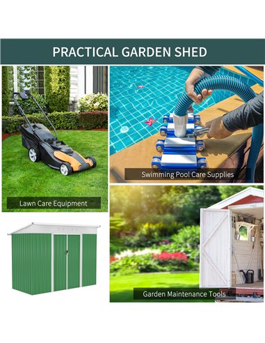 Outsunny 7.6 x 4.3ft Garden Storage Shed w/ Sliding Door Ventilation Window Sloped Roof Gardening Tool Storage Green 845-428V02G
