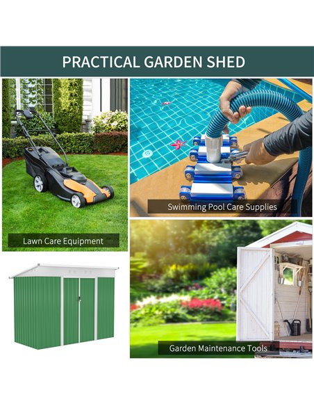 Outsunny 7.6 x 4.3ft Garden Storage Shed w/ Sliding Door Ventilation Window Sloped Roof Gardening Tool Storage Green 845-428V02G - pic 39922 | FastDaddyshop