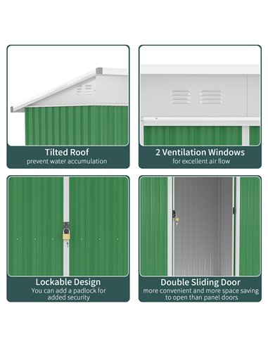 Outsunny 7.6 x 4.3ft Garden Storage Shed w/ Sliding Door Ventilation Window Sloped Roof Gardening Tool Storage Green 845-428V02G