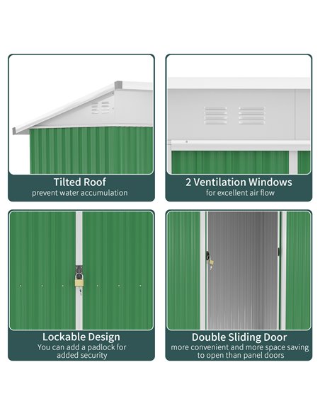 Outsunny 7.6 x 4.3ft Garden Storage Shed w/ Sliding Door Ventilation Window Sloped Roof Gardening Tool Storage Green 845-428V02G - pic 39923 | FastDaddyshop
