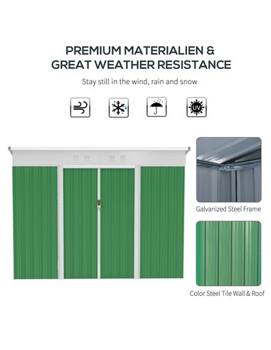 Outsunny 7.6 x 4.3ft Garden Storage Shed w/ Sliding Door Ventilation Window Sloped Roof Gardening Tool Storage Green 845-428V02G