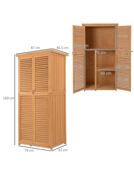 Outsunny 87 x 47 x 160cm Wooden Garden Storage Shed, Natural 845-215BN - pic 39929 | FastDaddyshop