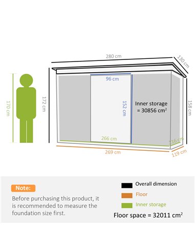 Outsunny 9 x 4 ft Metal Garden Storage Shed, Dark Grey 845-032CG