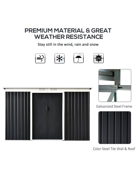 Outsunny 9 x 4 ft Metal Garden Storage Shed Patio Corrugated Steel Roofed Tool Box with Base, Kit Ventilation and Doors, Dark Gr - pic 39939 | FastDaddyshop
