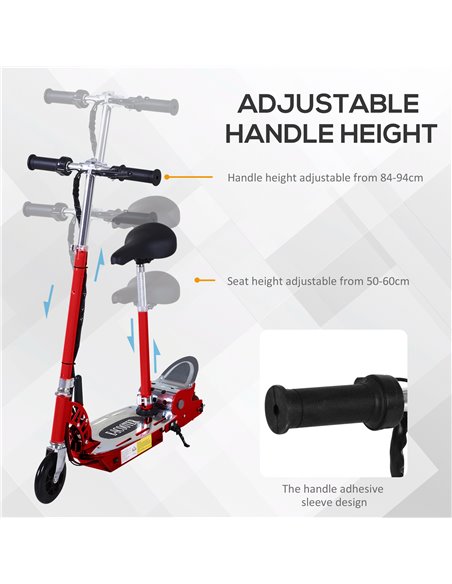 HOMCOM 120W Teens Foldable Kids Powered Scooters 24V Rechargeable Battery Adjustable Ride on Outdoor Toy (Red) - pic 3994 | FastDaddyshop