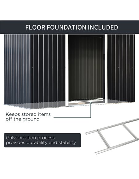 Outsunny 9 x 4 ft Metal Garden Storage Shed Patio Corrugated Steel Roofed Tool Box with Base, Kit Ventilation and Doors, Dark Gr - pic 39942 | FastDaddyshop