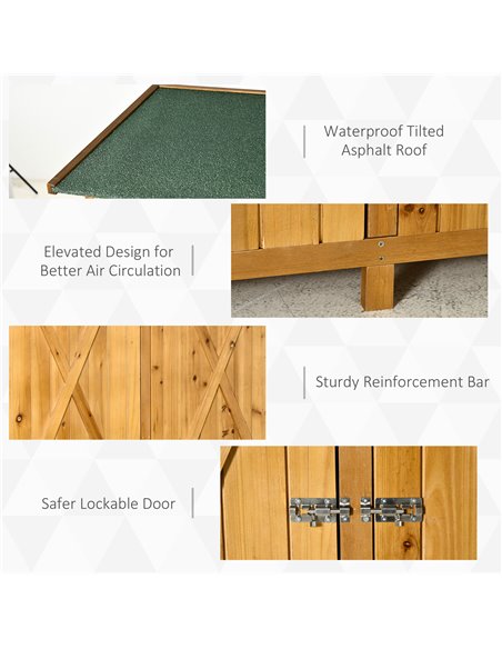 Outsunny Garden Wood Storage Shed w/ Flexible Table, Hooks and Ground Nails, Multifunction Lockable Sheds & Outdoor Asphalt Roof - pic 39949 | FastDaddyshop