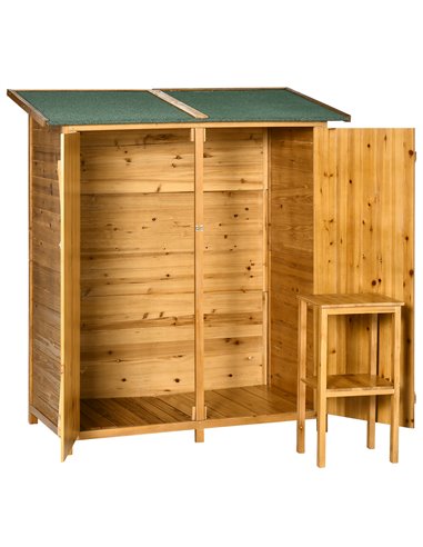 Outsunny Garden Wood Storage Shed w/ Flexible Table, Hooks and Ground Nails, Multifunction Lockable Sheds & Outdoor Asphalt Roof