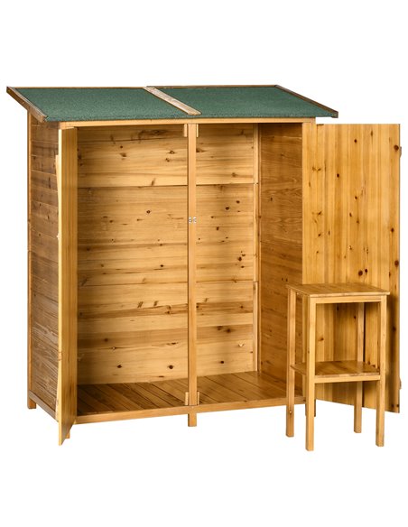 Outsunny Garden Wood Storage Shed w/ Flexible Table, Hooks and Ground Nails, Multifunction Lockable Sheds & Outdoor Asphalt Roof - pic 39953 | FastDaddyshop