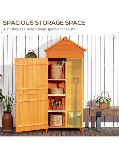 Outsunny 84 x 52cm Garden Shed 4-Tier Wooden Garden Outdoor Shed 3 Shelves Utility Gardener Cabinet Lockable Double Doors Tool K