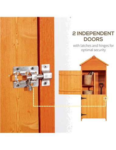 Outsunny 84 x 52cm Garden Shed 4-Tier Wooden Garden Outdoor Shed 3 Shelves Utility Gardener Cabinet Lockable Double Doors Tool K