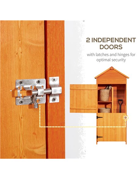 Outsunny 84 x 52cm Garden Shed 4-Tier Wooden Garden Outdoor Shed 3 Shelves Utility Gardener Cabinet Lockable Double Doors Tool K - pic 39959 | FastDaddyshop