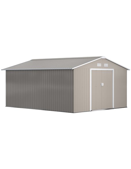 Outsunny 13 x 11ft Garden Metal Storage Shed, Light Grey 845-031V01LG - pic 39972 | FastDaddyshop