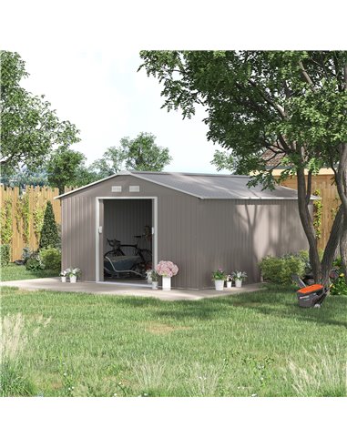 Outsunny 13 x 11ft Garden Metal Storage Shed, Light Grey 845-031V01LG