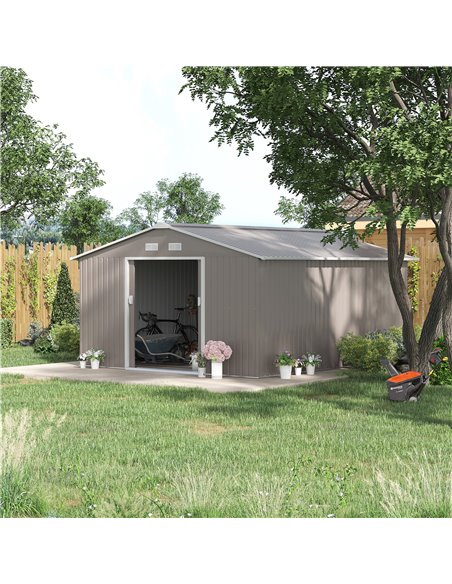 Outsunny 13 x 11ft Garden Metal Storage Shed, Light Grey 845-031V01LG - pic 39973 | FastDaddyshop