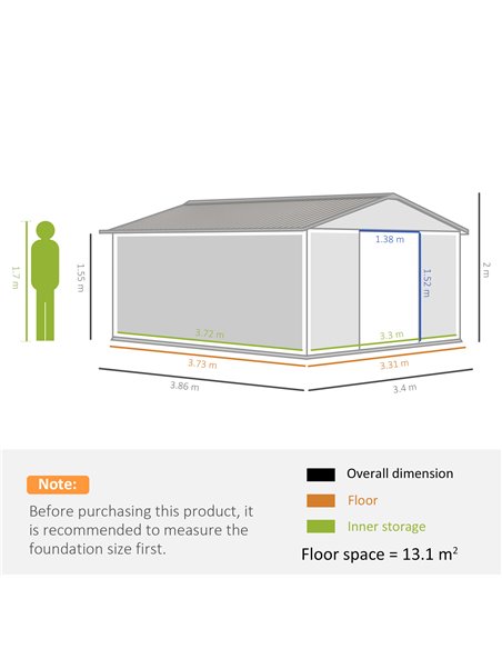 Outsunny 13 x 11ft Garden Metal Storage Shed Outdoor Storage Shed with Foundation Ventilation & Doors, Light Grey 845-031V01LG - pic 39974 | FastDaddyshop