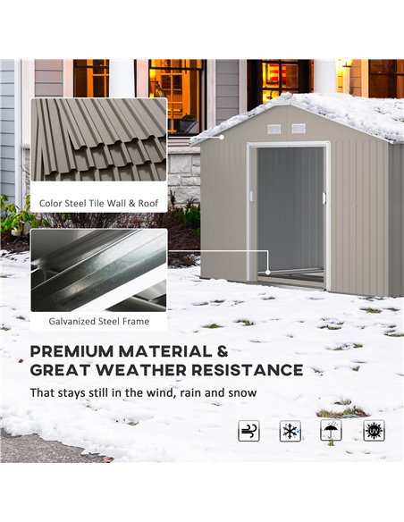 Outsunny 13 x 11ft Garden Metal Storage Shed Outdoor Storage Shed with Foundation Ventilation & Doors, Light Grey 845-031V01LG - pic 39975 | FastDaddyshop