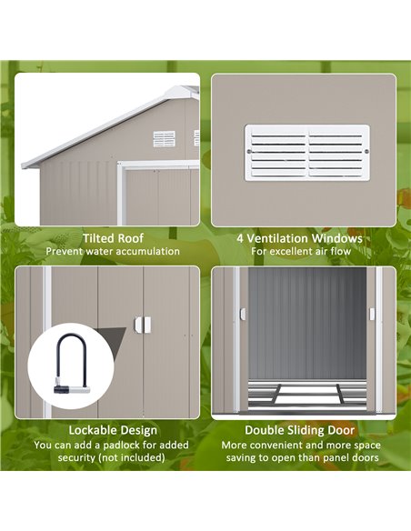 Outsunny 13 x 11ft Garden Metal Storage Shed Outdoor Storage Shed with Foundation Ventilation & Doors, Light Grey 845-031V01LG - pic 39976 | FastDaddyshop