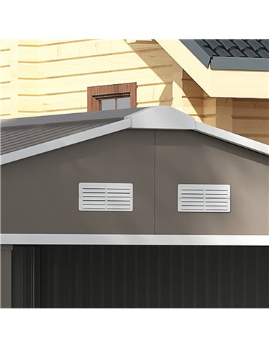 Outsunny 13 x 11ft Garden Metal Storage Shed Outdoor Storage Shed with Foundation Ventilation & Doors, Light Grey 845-031V01LG