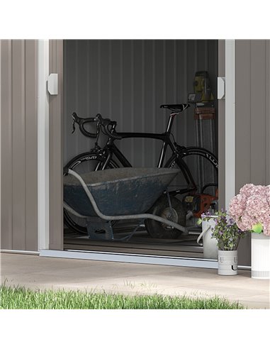 Outsunny 13 x 11ft Garden Metal Storage Shed Outdoor Storage Shed with Foundation Ventilation & Doors, Light Grey 845-031V01LG