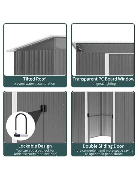 Outsunny Garden Metal Storage Shed House Hut Gardening Tool Storage w/ Tilted Roof and Ventilation 9 x 6ft, Grey 845-174V01GY - pic 39993 | FastDaddyshop