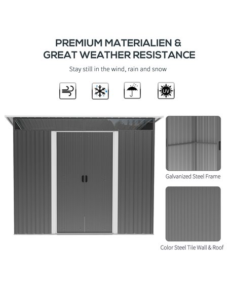 Outsunny Garden Metal Storage Shed House Hut Gardening Tool Storage w/ Tilted Roof and Ventilation 9 x 6ft, Grey 845-174V01GY - pic 39995 | FastDaddyshop